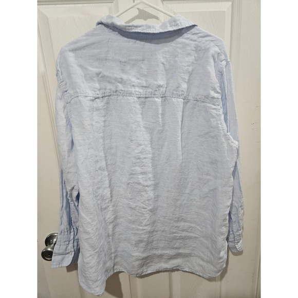 HM Linen Shirt Womens XL Light Blue Long Sleeve Button Down Pocket Top - Picture 4 of 4